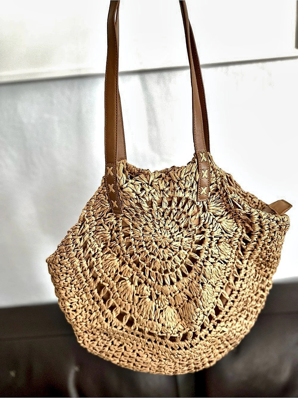 Crochet Shoulder Bag in Brown - beach bag, shopping bag, vacation bag